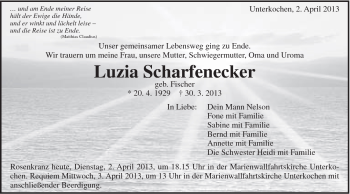 Traueranzeige von Luzia Scharfenecker von Schwäbische Post