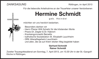 Traueranzeige von Hermine Schmidt von Schwäbische Post
