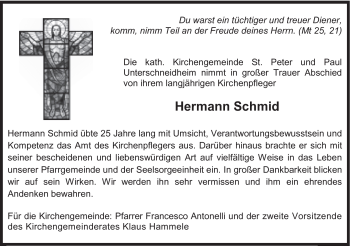 Traueranzeige von Helmut Schmid von Schwäbische Post