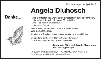 Traueranzeige von Angela Dluhosch von Schwäbische Post