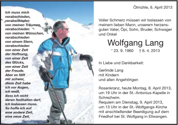 Traueranzeige von Wolfgang Lang von Schwäbische Post