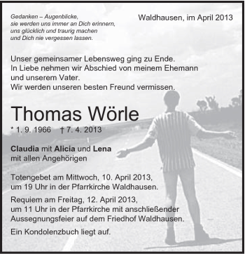 Traueranzeige von Thomas Wörle von Schwäbische Post