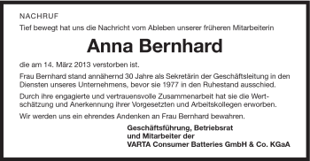 Traueranzeige von Anna Bernhard von Schwäbische Post