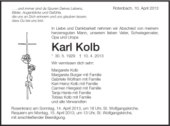 Traueranzeige von Karl Kolb von Schwäbische Post