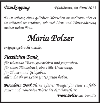 Traueranzeige von Maria Polzer von Gmünder Tagespost