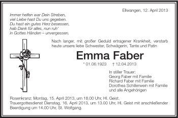 Traueranzeige von Emma Faber von Schwäbische Post