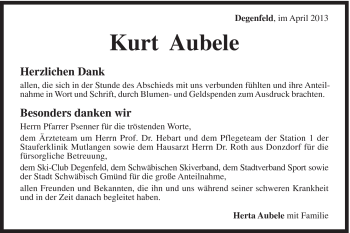 Traueranzeige von Kurt Aubele von Gmünder Tagespost