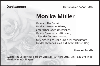 Traueranzeige von Monika Monika von Schwäbische Post