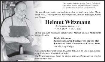 Traueranzeige von Helmut Witzmann von Schwäbische Post