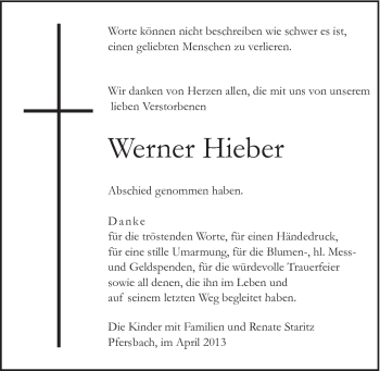 Traueranzeige von Werner Hieber von Gmünder Tagespost