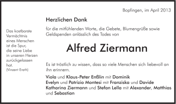 Traueranzeige von Alfred Ziermann von Schwäbische Post