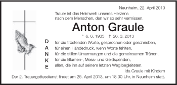 Traueranzeige von Anton Graule von Schwäbische Post