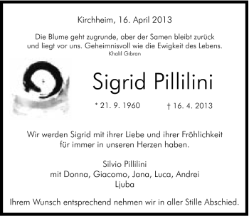 Traueranzeige von Sigrid Pililini von 082