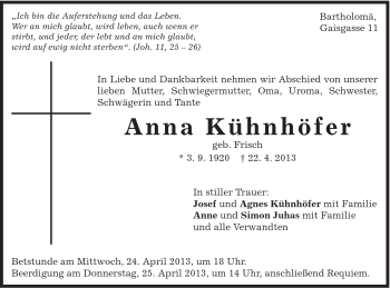 Traueranzeige von Anna Kühnhöfer von Gmünder Tagespost