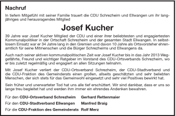Traueranzeige von Josef Kucher von Schwäbische Post