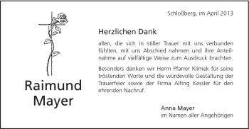 Traueranzeige von Raimund Mayer von Schwäbische Post