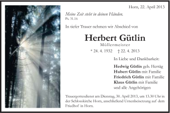 Traueranzeige von Herbert Gütlin von 020