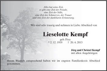 Traueranzeige von Lieselotte Kempf von Schwäbische Post