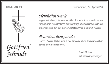 Traueranzeige von Gottfried Schmidt von Schwäbische Post