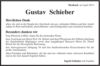 Traueranzeige von Gustav Schieber von Gmünder Tagespost