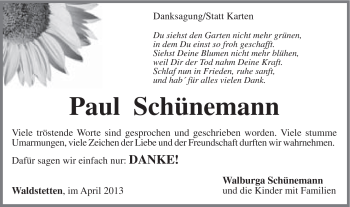 Traueranzeige von Paul Schünemann von Gmünder Tagespost