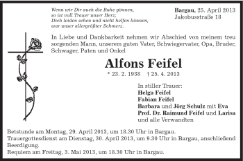 Traueranzeige von Alfons Feifel von Gmünder Tagespost