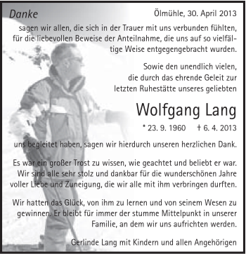 Traueranzeige von Wolfgang Lang von Schwäbische Post