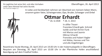 Traueranzeige von Ottmar Erhardt von Schwäbische Post