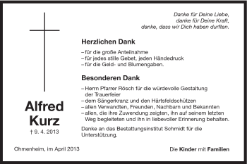 Traueranzeige von Alfred Kurz von Schwäbische Post