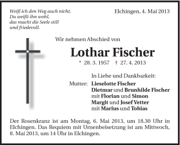 Traueranzeige von Lothar Fischer von Schwäbische Post