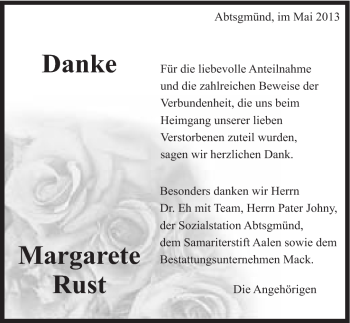 Traueranzeige von Margarete Rust von 088