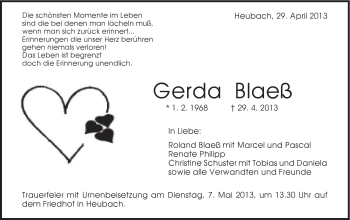 Traueranzeige von Gerda Blaess von Gmünder Tagespost