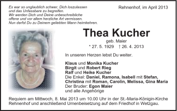 Traueranzeige von Thea Kucher von Gmünder Tagespost