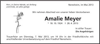 Traueranzeige von Amalie Meyer von Schwäbische Post