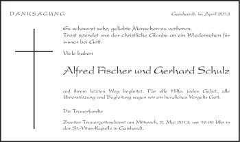 Traueranzeige von Gerhard Schulz von Schwäbische Post