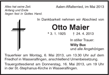 Traueranzeige von Otto Maier von Schwäbische Post