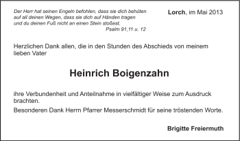 Traueranzeige von Heinrich Boigenzahn von Gmünder Tagespost