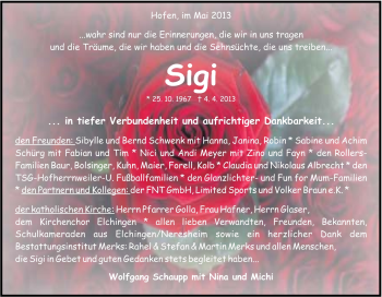 Traueranzeige von Sigi Schaupp von Schwäbische Post