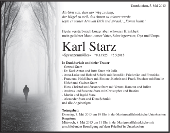 Traueranzeige von Karl Starz von Schwäbische Post