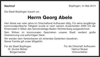 Traueranzeige von Georg Abele von 082