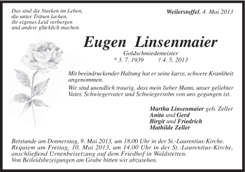 Traueranzeige von Eugen Linsenmaier von Gmünder Tagespost