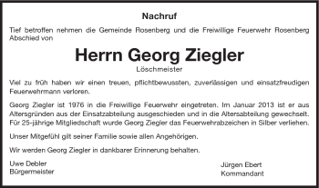 Traueranzeige von Ziegler Georg von Schwäbische Post