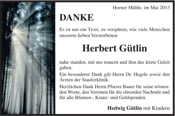 Traueranzeige von Herbert Gütlin von 020