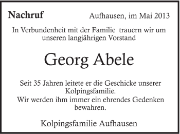 Traueranzeige von Georg Abele von Schwäbische Post