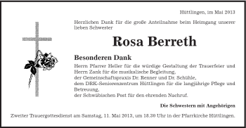 Traueranzeige von Rosa Berreth von Schwäbische Post