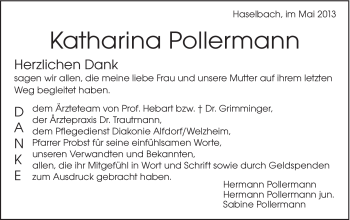 Traueranzeige von Katharaina Pollermann von Gmünder Tagespost