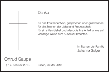 Traueranzeige von Ortrud Saupe von Gmünder Tagespost