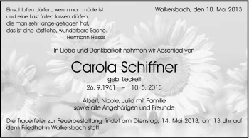Traueranzeige von Carola Schiffner von Gmünder Tagespost