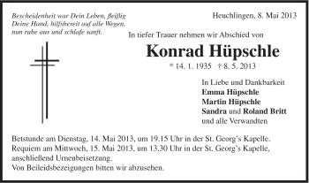 Traueranzeige von Konrad Hüpschle von 020