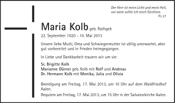 Traueranzeige von Marianne Dürner von Schwäbische Post